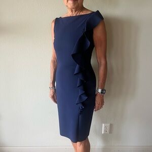 Chiara Boni One Shoulder Navy Dress